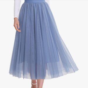 Women’s Tulle Skirts Midi Elastic High Waist Pleated Mesh A-Line Skirt  Small